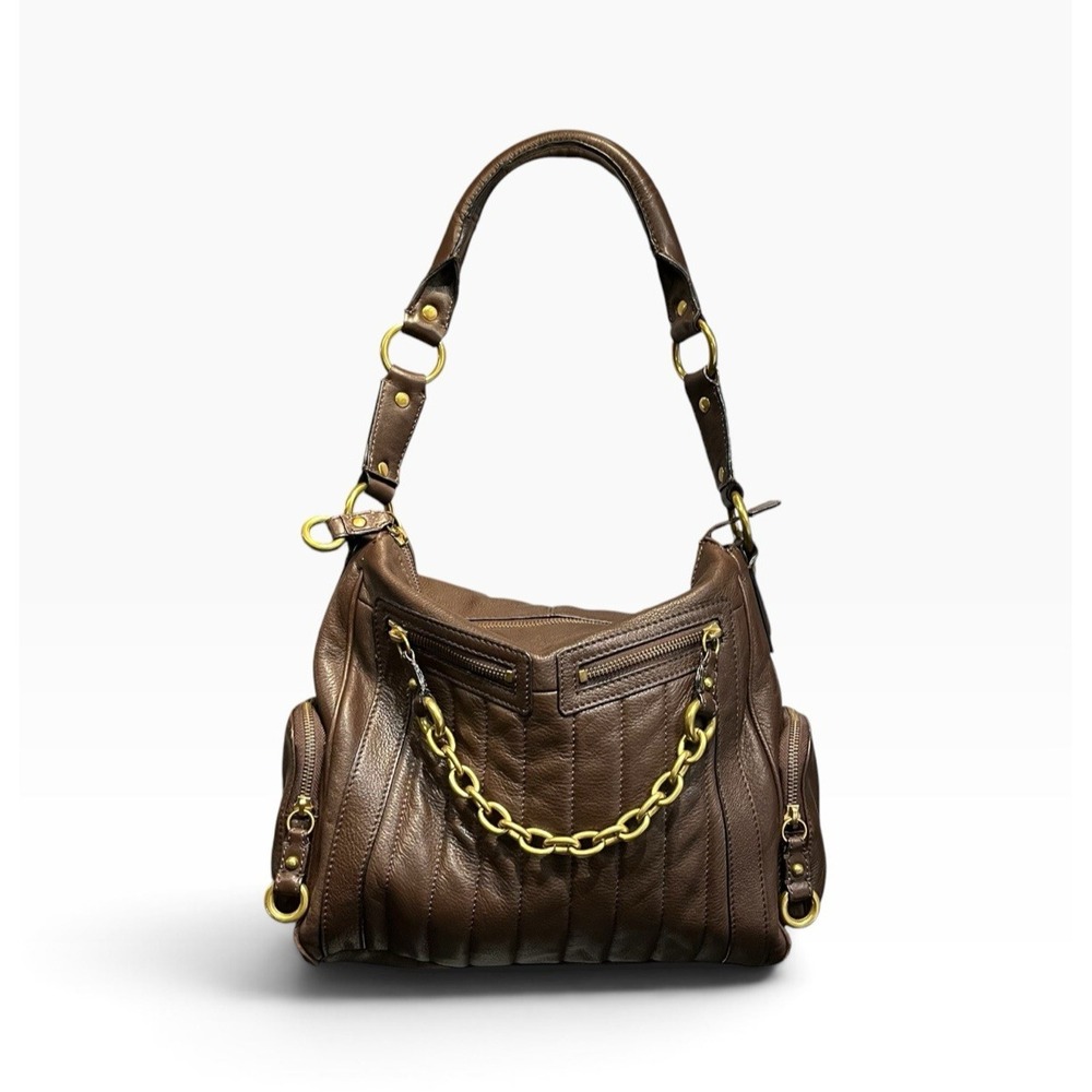 Vintage Banana Republic Thick Brown Leather Chunky Gold Tone Hardware Satchel